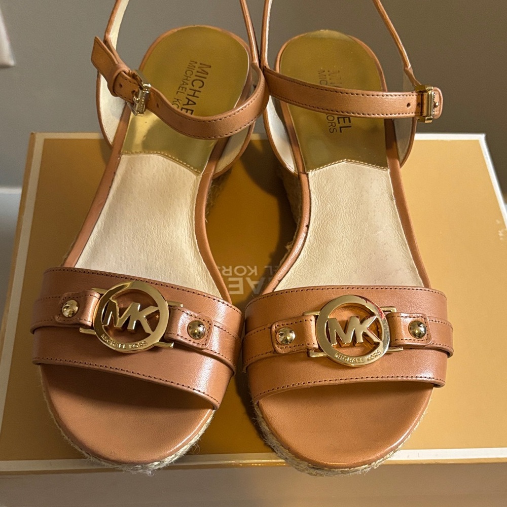 Michael Kors Brown Sandals with Gold Logo